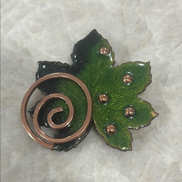 Matisse Renoir Vintage MCM Enameled Leaf Estate Jewelry Pin Modernist Brooch - Picture 1 of 6